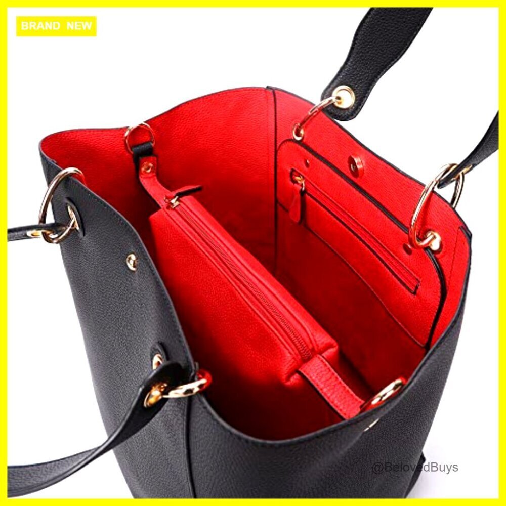 Large Waterproof Vegan Leather Tote Bag with Crossbody Strap for Work Travel - Picture 6 of 7
